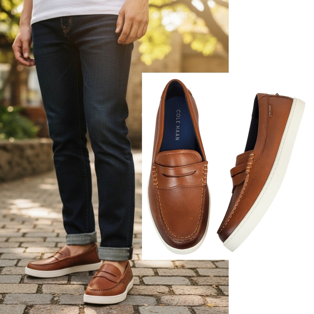 New Cole Haan Nantucket loafers tan leather slip on preppy academia city boat